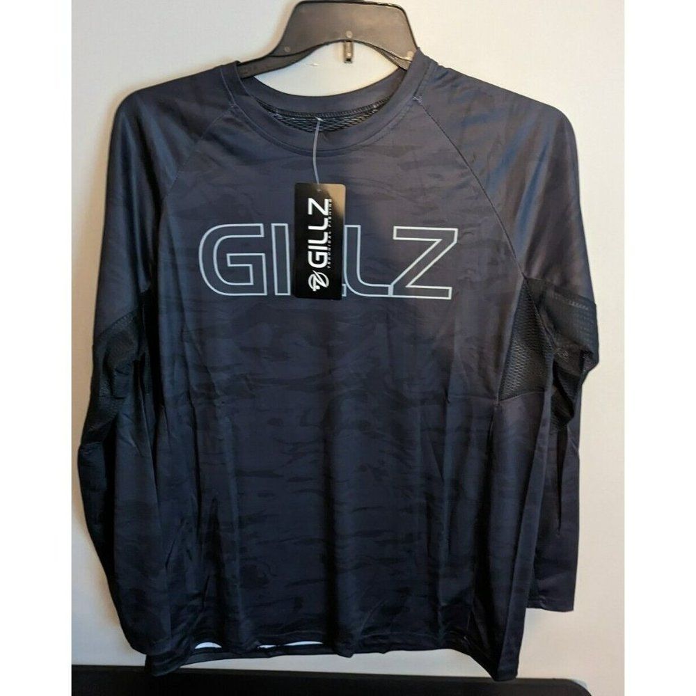 * Gillz Mens LS UV Tournament Series V2 Black Camo L/S Fishing Shirt Sz Medium